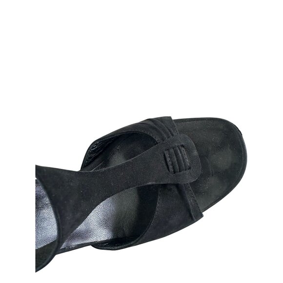 HERMES Black Suede Ankle Strap Wedges Sandals Size 8 - Picture 9 of 12